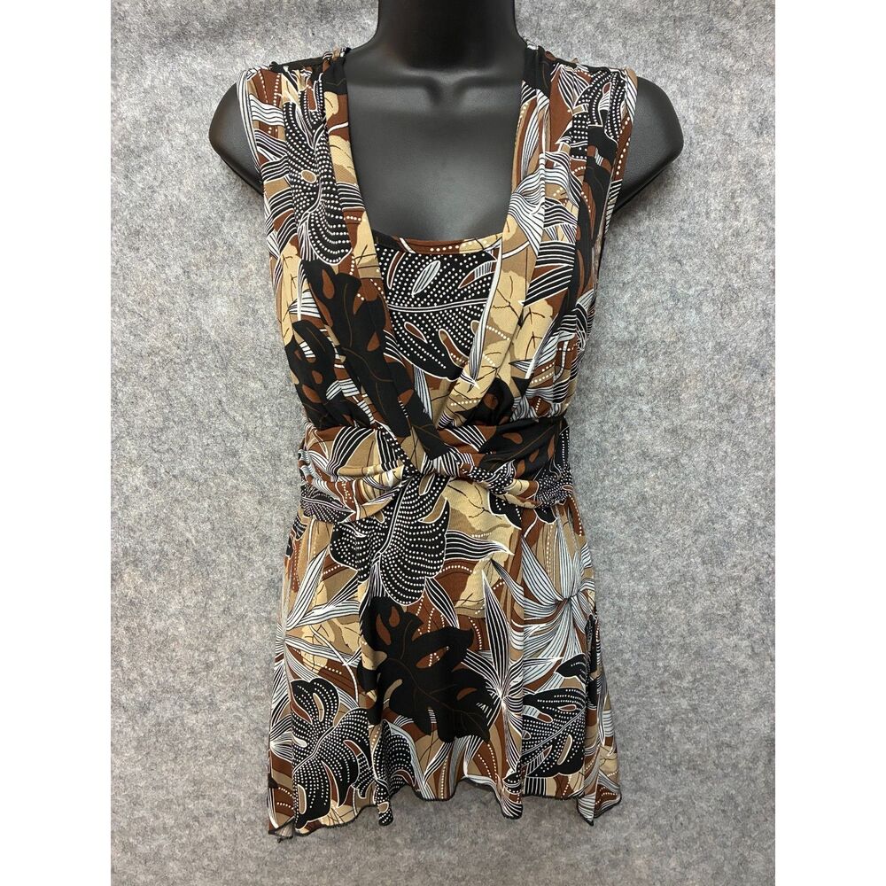 Vintage Y2K Tropical Floral Faux Wrap Handkerchief Hem Tank Top M Boho Festival